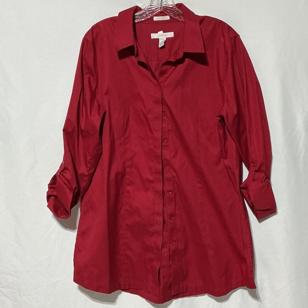 Chico’s Women’s NWOT Red No Iron Cotton Button-Up Shirt Sz 2